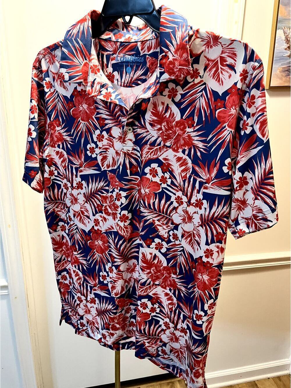 Chubbies L silky weekend vibe red, white, and blue Hawaiian shirt